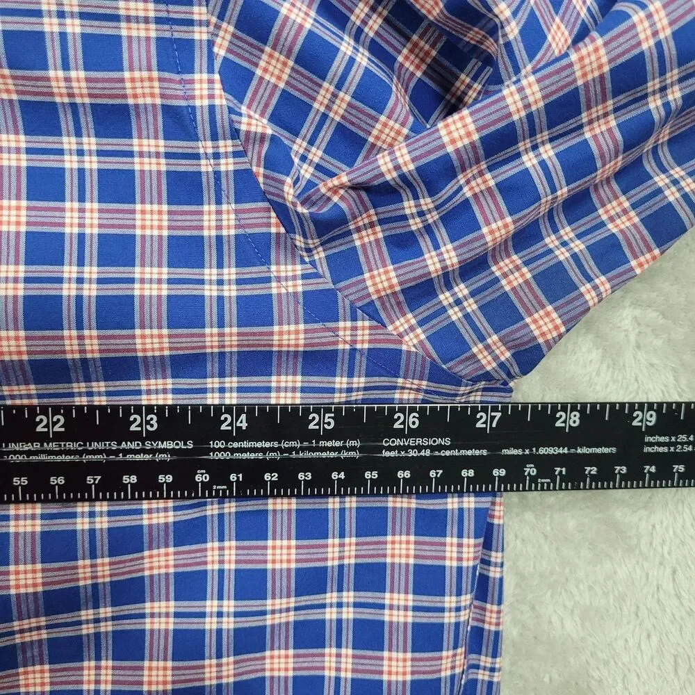 Brooks Brothers Dress Shirt Mens XL Blue Plaid Non Iron Stretch Button Down